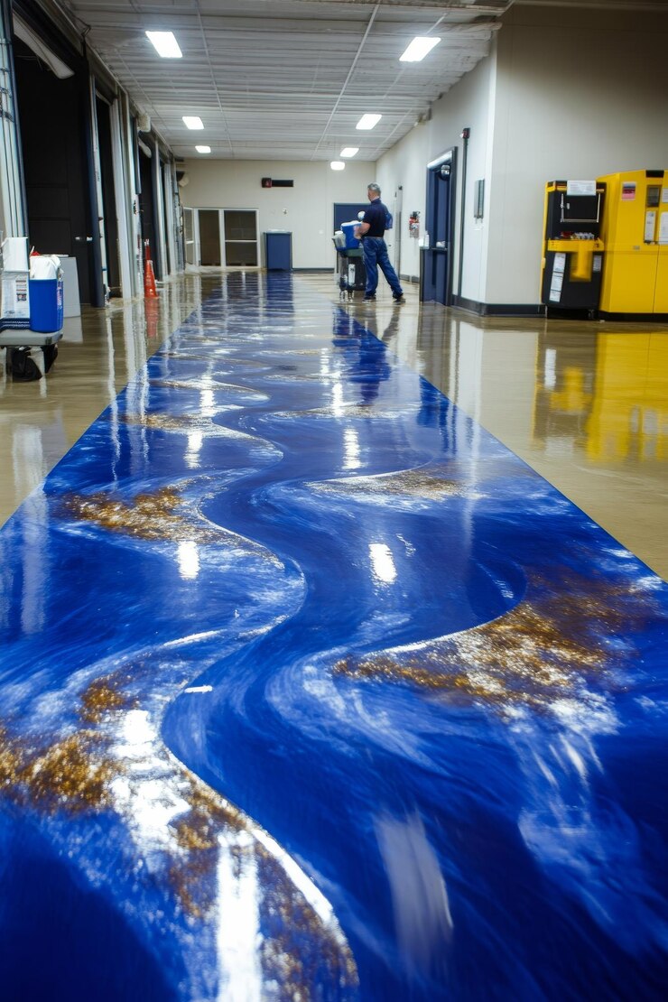 shiny-swirling-blue-epoxy-floor-with-gold-white-accents-modern-industrial-building_1066250-16715